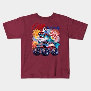 Fish riding monster truck for 4th of july Kids T-Shirt